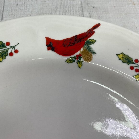 70s Gibson WINTER BIRDS Red Cardinal Holly Oven Safe Ceramic Dinner Plates Set 4 - Picture 12 of 16